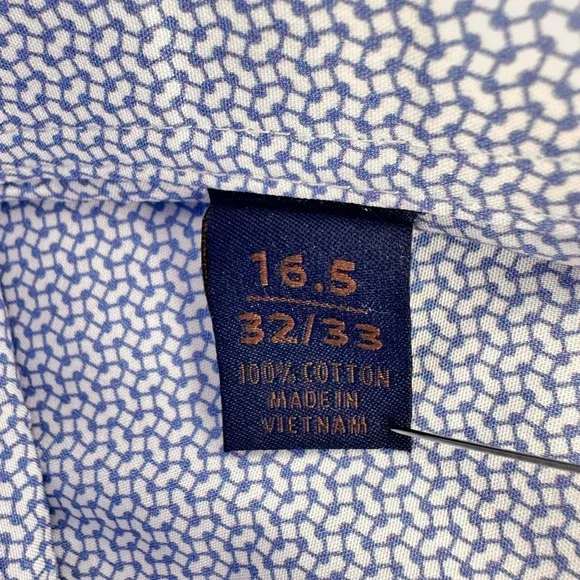 David Donahue Men's Dress Shirt Blue Geometric Pattern 16.5 32/33 100% Cotton - Picture 5 of 12